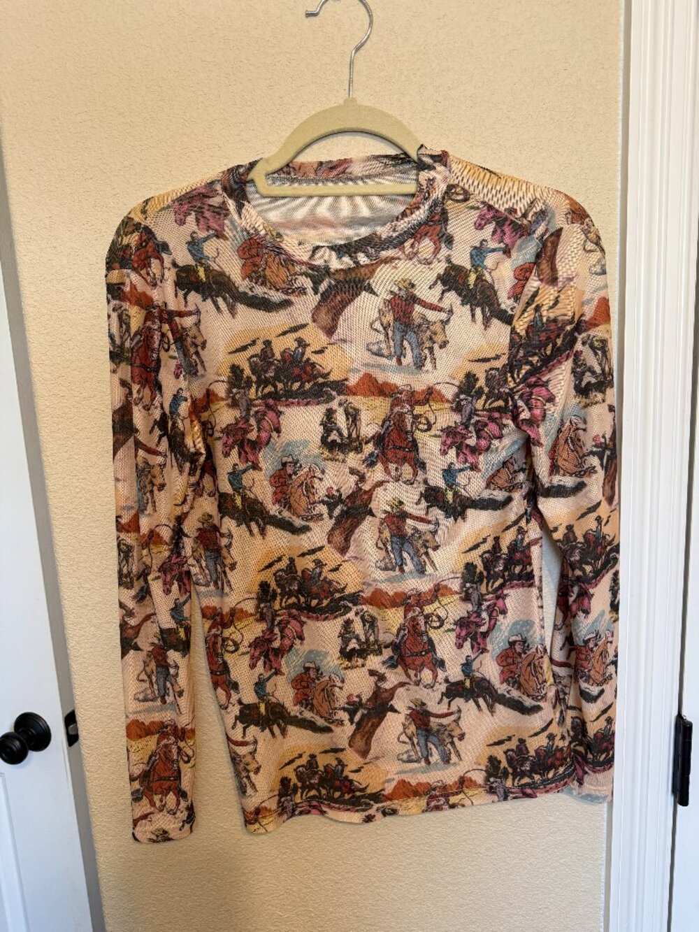 Western Print Mesh Top